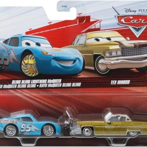 Disney Pixar Pack of 2 Metal Cars 1:55 - Die-Cast Bling Bling Lightning McQueen & Tex Dinoco