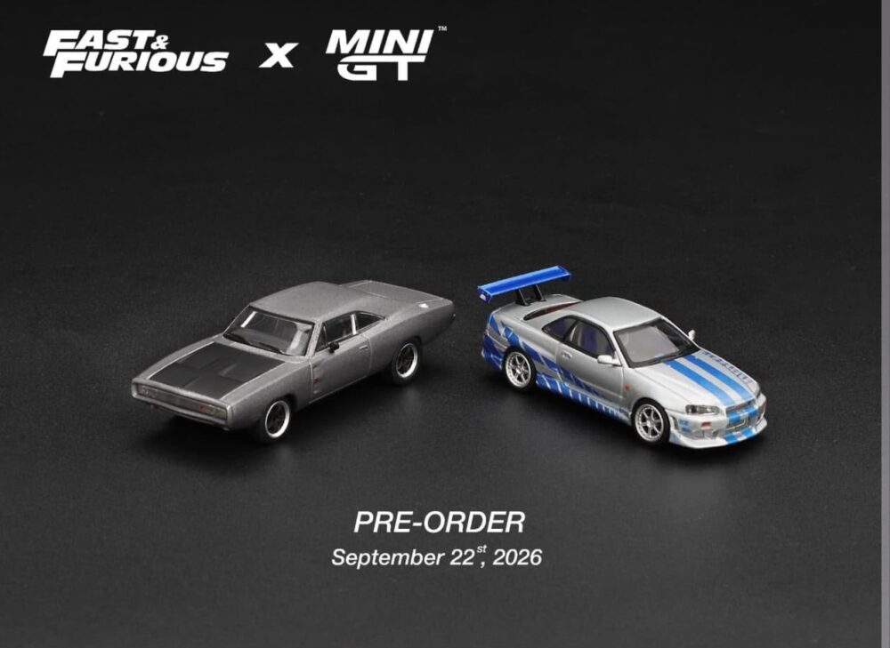 MINI GT Fast and Furious Iconic Collectors Set (Nissan Skyline GT-R (R34) C-West - 2 Fast 2 Furious & DODGE CHARGER "FAST FIVE" DOMINIC TORETTO) BLISTER PACKAGE