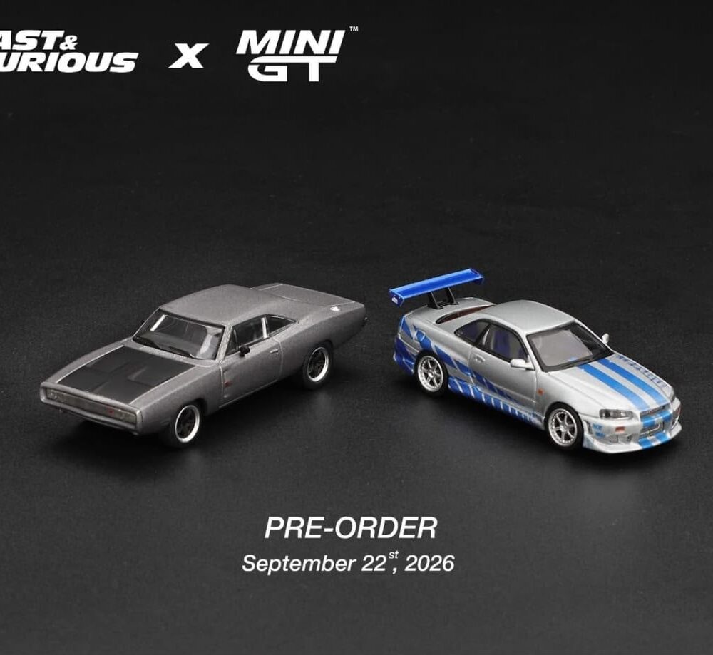 MINI GT Fast and Furious Iconic Collectors Set (Nissan Skyline GT-R (R34) C-West - 2 Fast 2 Furious & DODGE CHARGER "FAST FIVE" DOMINIC TORETTO) BLISTER PACKAGE