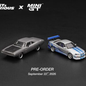 MINI GT Fast and Furious Iconic Collectors Set (Nissan Skyline GT-R (R34) C-West - 2 Fast 2 Furious & DODGE CHARGER "FAST FIVE" DOMINIC TORETTO) BLISTER PACKAGE